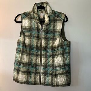 GREEN AND BLUE PLAID ZIP UP VEST MEDIUM LADIES
